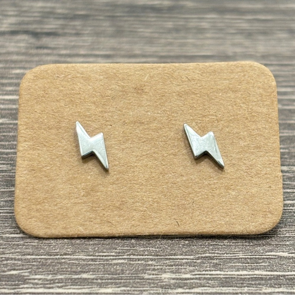 Tiny Lightning Bolt Stud Earrings Silver Surgical Steel | NEW - Picture 4 of 8